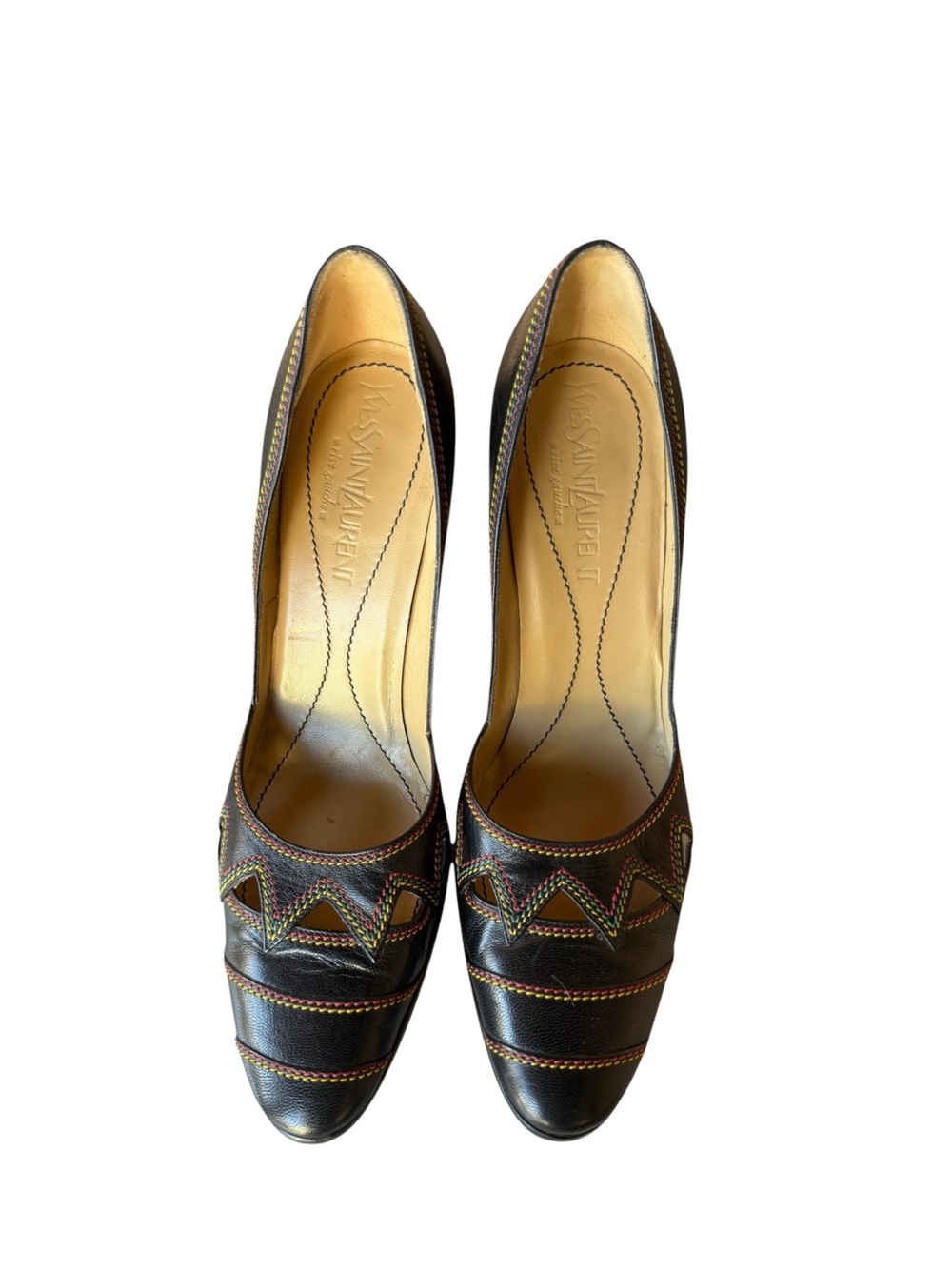 Yves Saint Laurent Black Leather Zigzag Stitch Cut Out Pumps 38